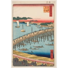 Utagawa Hiroshige, 歌川広重 (Utagawa Hiroshige I 歌川 広重)による浮世絵「Ryōgoku Bridge and the Great Riverbank (Ryōgokubashi Ōkawabata)」