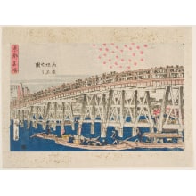 Japanischer Druck "Picture of the Fireworks at Ryogoku Bridge" von Utagawa Hiroshige, 歌川広重 (Utagawa Hiroshige I 歌川 広重)
