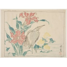 Kawanabe Kyosai, 河鍋暁斎 (Kawanabe Kyosai)による浮世絵「A Gray Heron Standing in a Marsh」