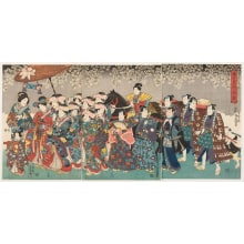 Utagawa Kunisada, 歌川国貞 (Utagawa Kunisada I 歌川 国貞)による浮世絵「Procession of a Daimyo Household to View Cherry Blossoms」