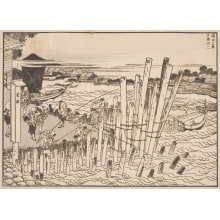Kobayashi Eitaku, 小林永濯 (Kobayashi Eitaku, Katsushika Hokusai 葛飾 北斎)による浮世絵「Fuji in the Evening Sun at Shimadagahana (Shimadagahana sekiyō Fuji)」