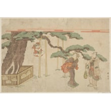 Japanese Print "Beside an Ancient Pine Tree" by Katsukawa Shunsen, 勝川春扇 (Katsukawa Shunsen 勝川 春扇)