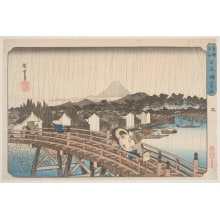 Utagawa Hiroshige, 歌川広重 (Utagawa Hiroshige I 歌川 広重)による浮世絵「White Rain at Nippon Bridge, Edo」