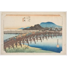 Japanese Print "Okazaki: The Long Bridge across the Yehagi River" by Utagawa Hiroshige, 歌川広重 (Utagawa Hiroshige I 歌川 広重)