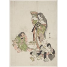 Japanischer Druck "Yamauba as a Courtesan with Kintaro and Another Boy" von Katsushika Hokutai, 葛飾北岱 (Hokutei)