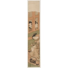 Japanischer Druck "Two Men Watching a Courtesan Writing a Letter" von Suzuki Harunobu, 鈴木春信 (Suzuki Harunobu 鈴木 春信)