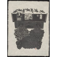 Estampe japonaise "Illustrated Woodblock Printed Books on a Table, Chrysanthemum and Maple Leaves" par Unknown, 無款