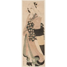 Estampe japonaise "Woman Carrying Closed Umbrella" par Kikugawa Eizan, 菊川英山 (Kikukawa Eizan 菊川 英山)