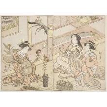 Kitao Shigemasa, 北尾重政 (Kitao Shigemasa 北尾 重政, Katsukawa Shunshō 勝川 春章)创作的日本版画《Three Young Women Of Kadotsuta-Ya》