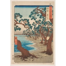 Utagawa Hiroshige, 歌川広重 (Utagawa Hiroshige I 歌川 広重)创作的日本版画《Harima Province: Maiko Beach》