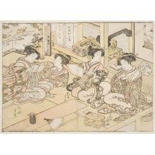 Japanese Print "Four Young Women Of Ogi-Ya" by Kitao Shigemasa, 北尾重政 (Kitao Shigemasa 北尾 重政, Katsukawa Shunshō 勝川 春章)