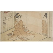 Estampe japonaise "Looking In On Her" par Kitagawa Utamaro, 喜多川歌麿 (Kitagawa Utamaro I 喜多川 歌麿)