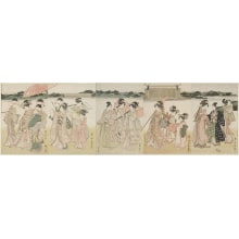 Estampe japonaise "A Procession of Women Going to a Shrine" par Utagawa Toyokuni I, 歌川豊国 (Utagawa Toyokuni I 歌川 豊国)