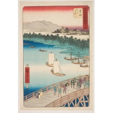 Japanese Print "Yoshida: The Great Bridge on the Toyo River (Yoshida, Toyokawa ōhashi)" by Utagawa Hiroshige, 歌川広重 (Utagawa Hiroshige I 歌川 広重)