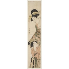 Estampe japonaise "A Courtesan and her Girl Attendant on New Year's Day" par Eishosai Choki, 長喜 (Momokawa Choki)