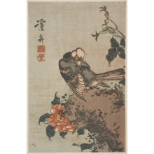 Japanese Print "Bara Ni Taka Ni Iwa" by Kitao Masayoshi, 北尾政美 (Kitao MASAYOSHI)