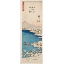 Estampe japonaise "Picture of the Sumidagawa Ferry-Place in Clear Weather after a Snowfall" par Utagawa Hiroshige, 歌川広重 (Utagawa Hiroshige I 歌川 広重)