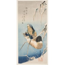 Japanese Print "Mallards Beneath Snow-Laden Reeds" by Utagawa Hiroshige, 歌川広重 (Utagawa Hiroshige I 歌川 広重)