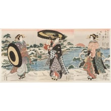 Japanischer Druck "Modern Figures at Dawn on a Snowy Day" von Keisai Eisen, 渓斉英泉 (Ikeda Eisen)