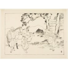 Japanese Print "Nobleman with Servant and Horse Talking to a Samurai" by Kubota Beisai