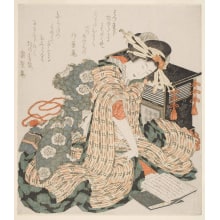 Estampe japonaise "Gidayū Chantress Reading Books" par Katsushika Hokusai, 葛飾北斎 (Katsushika Hokusai 葛飾 北斎)