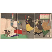 Japanischer Druck "Yamaoka Tesshu sees the Spirits of Saigo Takamori and Takamori's Chief Lieutenants" von Kuninao Ashihara II