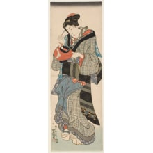 Utagawa Kunisada, 歌川国貞 (Utagawa Kunisada I 歌川 国貞)创作的日本版画《Woman Holding a Paper Lantern》