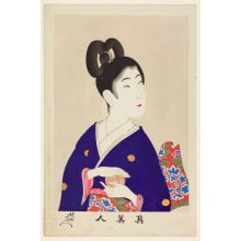 Japanischer Druck "Woman Holding a Temari (Japanese Thread Ball)" von Toyohara Chikanobu, 豊原周延 (Toyohara Chikanobu)