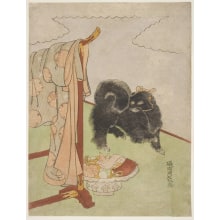 Japanischer Druck "The Chinese Dog" von Isoda Koryusai, 磯田湖龍齋 (Isoda Koryūsai 磯田 湖龍齋)