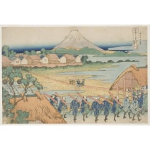 Japanese Print "Fuji Seen in the Distance from the Senju Pleasure Quarter" by Katsushika Hokusai, 葛飾北斎 (Katsushika Hokusai 葛飾 北斎)