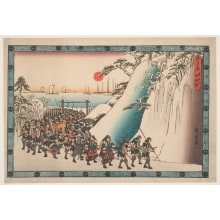Japanischer Druck "Act XI, Scene 6, The Ronin Marching to the Temple Sangaku-ji" von Utagawa Hiroshige, 歌川広重 (Utagawa Hiroshige I 歌川 広重)