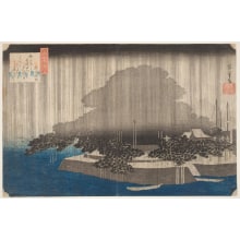 Japanese Print "Night Rain at Karasaki" by Utagawa Hiroshige, 歌川広重 (Utagawa Hiroshige I 歌川 広重)
