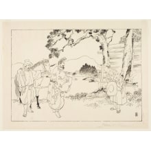 Japanese Print "Nobleman with Servant and Horse Talking to a Samurai" by Kubota Beisai