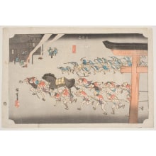Utagawa Hiroshige, 歌川広重 (Utagawa Hiroshige I 歌川 広重)による浮世絵「Miya: Men and Horses pulling a Dashi」