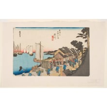 Japanese Print "Shinagawa: Daimyos' Departure (Shinagawa: Shoko Detachi)" by Utagawa Hiroshige, 歌川広重 (Utagawa Hiroshige I 歌川 広重)