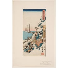 Estampe japonaise "Scene From Act XI, Yuranosuke and Goemon, the First to Land at Cape Inamura" par Utagawa Hiroshige, 歌川広重 (Utagawa Hiroshige I 歌川 広重)