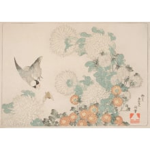 Estampe japonaise "Kiku Ni Buncho Ni Kumabachi" par Katsushika Hokusai, 葛飾北斎 (Katsushika Hokusai 葛飾 北斎)
