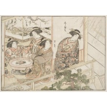 Japanischer Druck "Four Young Women Of Kiriboshi-Ya" von Katsukawa Shunsho, 勝川春章 (Katsukawa Shunshō 勝川 春章, Kitao Shigemasa 北尾 重政)
