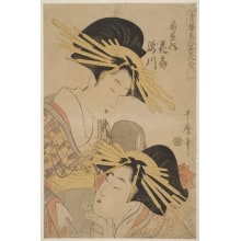 Japanischer Druck "Two Tayu Of The Fan House In The Yoshiwara" von Kitagawa Utamaro, 喜多川歌麿 (Kitagawa Utamaro I 喜多川 歌麿)