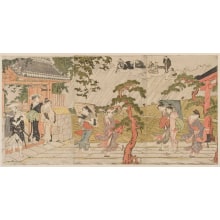 Torii Kiyonaga, 鳥居清長 (Kiyonaga, Torii)による浮世絵「A Sudden Shower At Mimeguri Inari Jinsha」