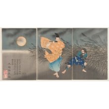 Japanese Print "The Painting 'Fujiwara Yasumasa Playing the Flute by Moonlight,' Exhibited at the National Painting Exhibition in the autumn of 1882" by Tsukioka Yoshitoshi, 月岡芳年 (Tsukioka Yoshitoshi 月岡 芳年)