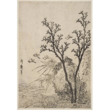 Estampe japonaise "Landscape With Chidori Flying Over A Stream" par Kitagawa Utamaro, 喜多川歌麿 (Kitagawa Utamaro I 喜多川 歌麿)