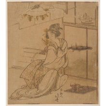 Japanischer Druck "Oil Lamps For The New Year Holidays" von Katsushika Hokusai, 葛飾北斎 (Katsushika Hokusai 葛飾 北斎)