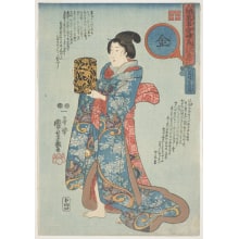 Japanischer Druck "A maid of honor of the Tokugawa period" von Utagawa Kuniyoshi, 歌川国芳 (Utagawa Kuniyoshi 歌川 国芳)