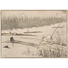 Japanischer Druck "Fuji with Rafts in the Reeds (Rochū ikada no Fuji)" von Kobayashi Eitaku, 小林永濯 (Kobayashi Eitaku, Katsushika Hokusai 葛飾 北斎)