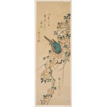 Japanischer Druck "Roses and Bird" von Utagawa Hiroshige, 歌川広重 (Utagawa Hiroshige I 歌川 広重)