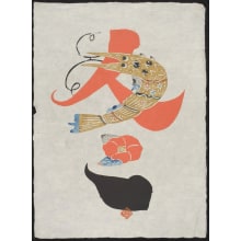 Japanischer Druck "Shrimp and Camellia" von Okamura Kichiemon