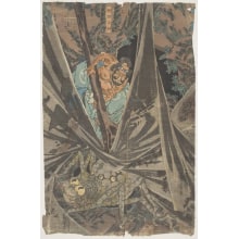 Japanischer Druck "Man killing a huge spider" von Utagawa Kuniyoshi, 歌川国芳 (Utagawa Kuniyoshi 歌川 国芳)