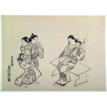 Okumura Masanobu, 奥村政信 (Okumura Masanobu 奥村 政信)による浮世絵「Listening to Samisen Music」
