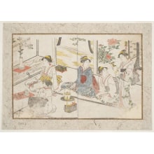 Japanischer Druck "Kiku Ikebana" von Katsukawa Shuncho, 勝川春潮 (Katsukawa Shunchō 勝川 春潮)